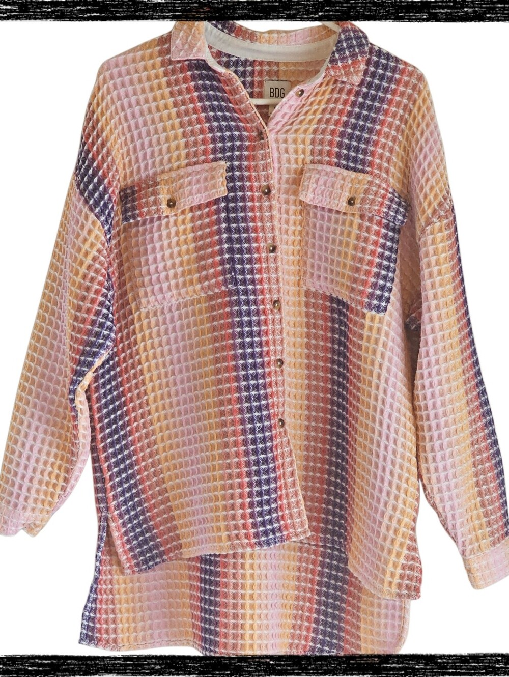 Urban Outfitters BDG Waffle-Knit Plaid Oversized Button-Down Shirt Shacket EUC